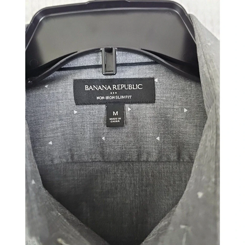 Banana Republic ~Men's Size M~Gray/Dots Non Iron Slim Fit Button-Up Shirt Cotton
